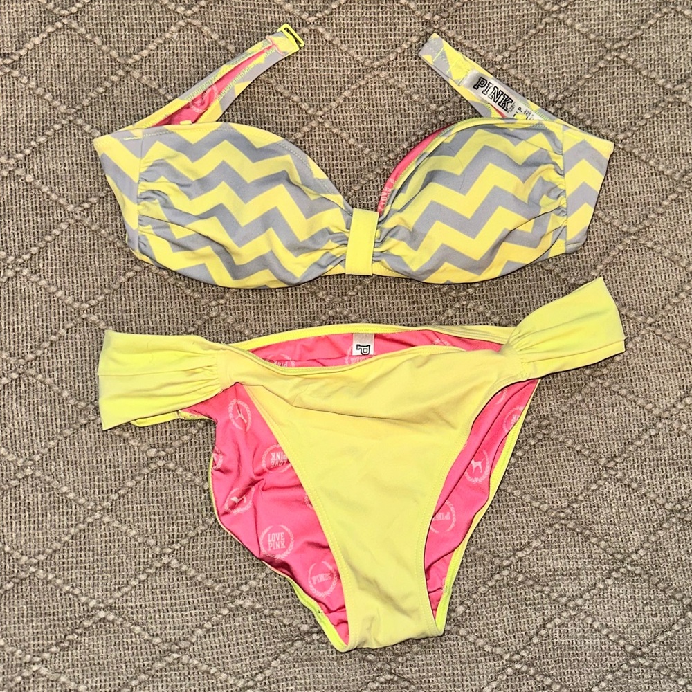 Victoria Secret Pink Bandeau Bikini Size Small Top and Medium Bottoms